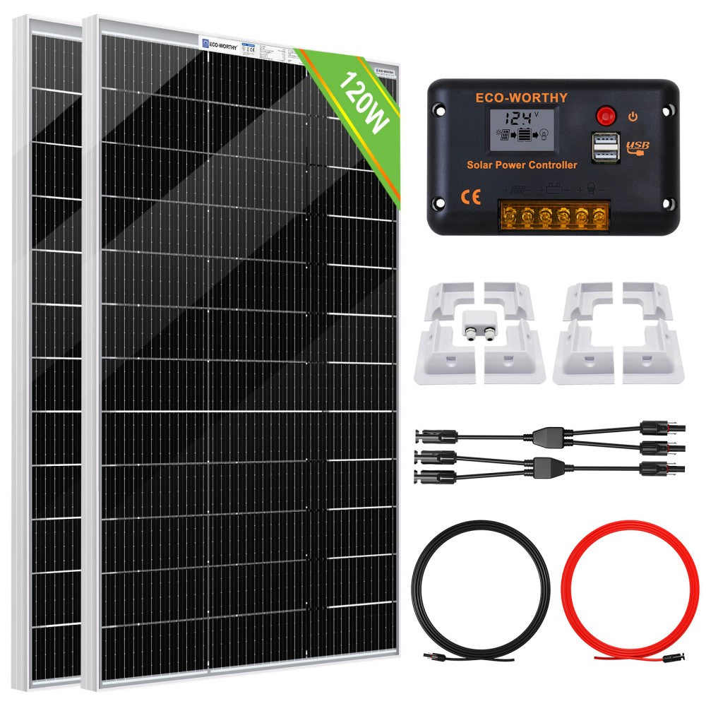 120W 240W 12V (1/2x Bifacial 120W) Off Grid Solar Kit with RV Mounting Brackets