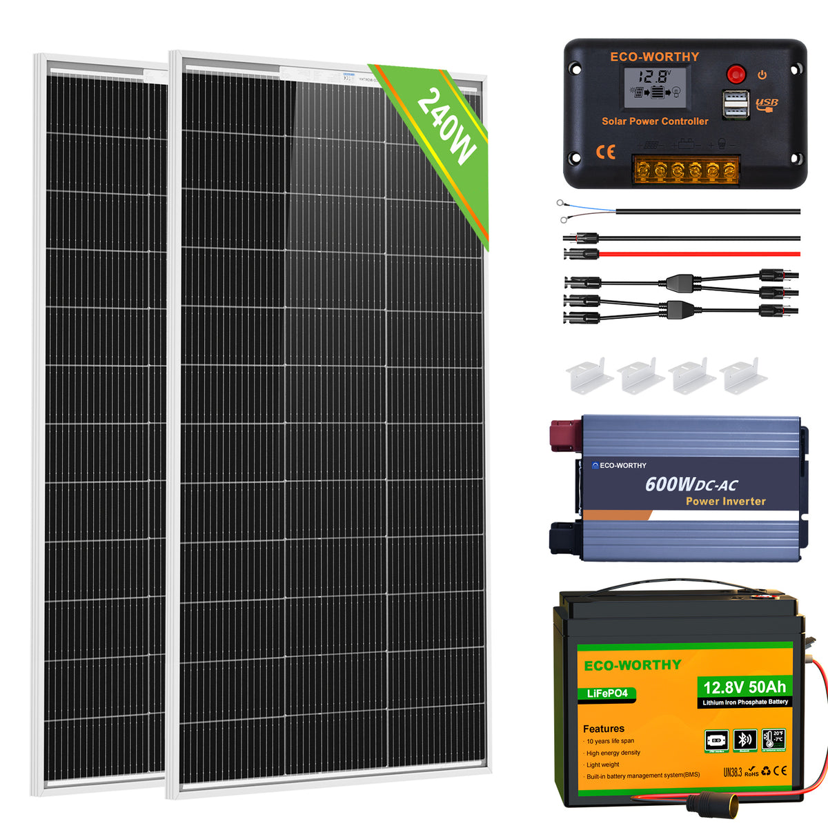 ECO-WORTHY 240W 12V Off Grid SolarPanel Kits with Battery and Inverter