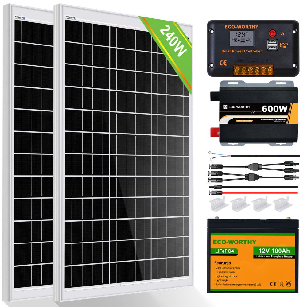 120W 240W 12V (1/2x120W) Complete Off Grid Solar Kit - eco - worthy - uk