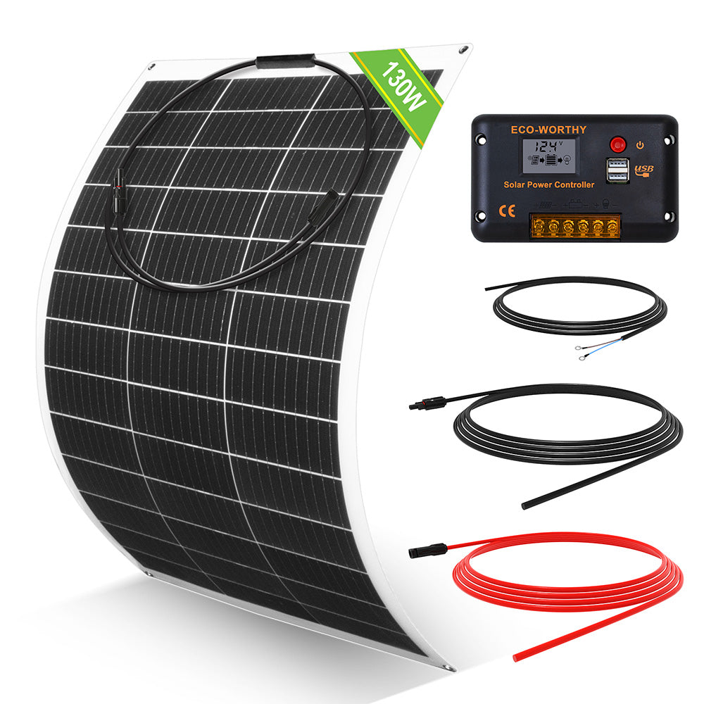 130W 260W 520W 12V 1/2/4-Panel Off Grid Solar Kits, 130W (1-Panel) 12V Solar Kit