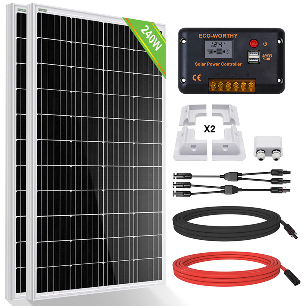 120W 240W 12V (1/2x120W) Off Grid Solar Kit with RV Mounting Brackets