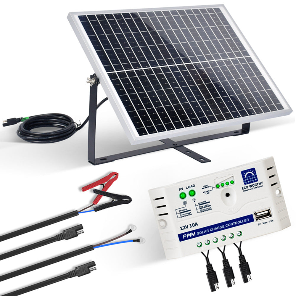 25W 12V Monocrystalline Solar Panel Trickle Charger Kit