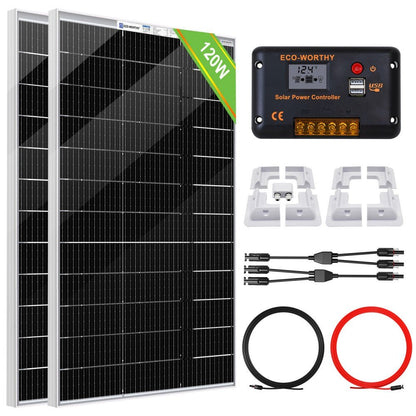 120W 240W 12V (1/2x Bifacial 120W) Off Grid Solar Kit with RV Mounting Brackets - eco - worthy - uk