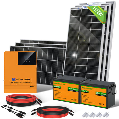 1170W 24V (6x Bifacial 195W) Complete MPPT Off Grid Solar Kit