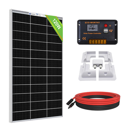 120W 240W 12V (1/2x Bifacial 120W) Off Grid Solar Kit with RV Mounting Brackets