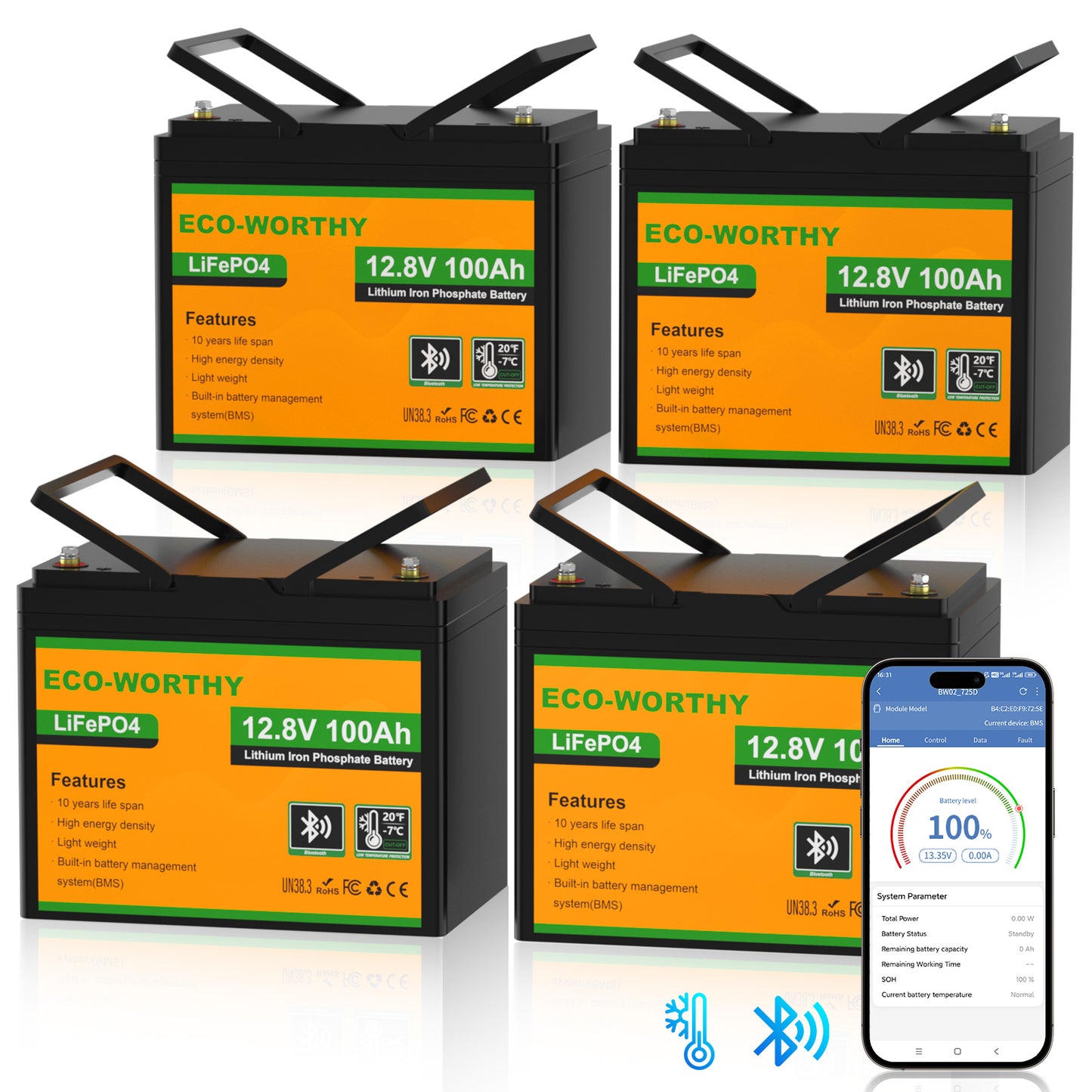 LiFePO4 12V 100Ah Lithium Battery With Bluetooth And Low-temperature Protection
