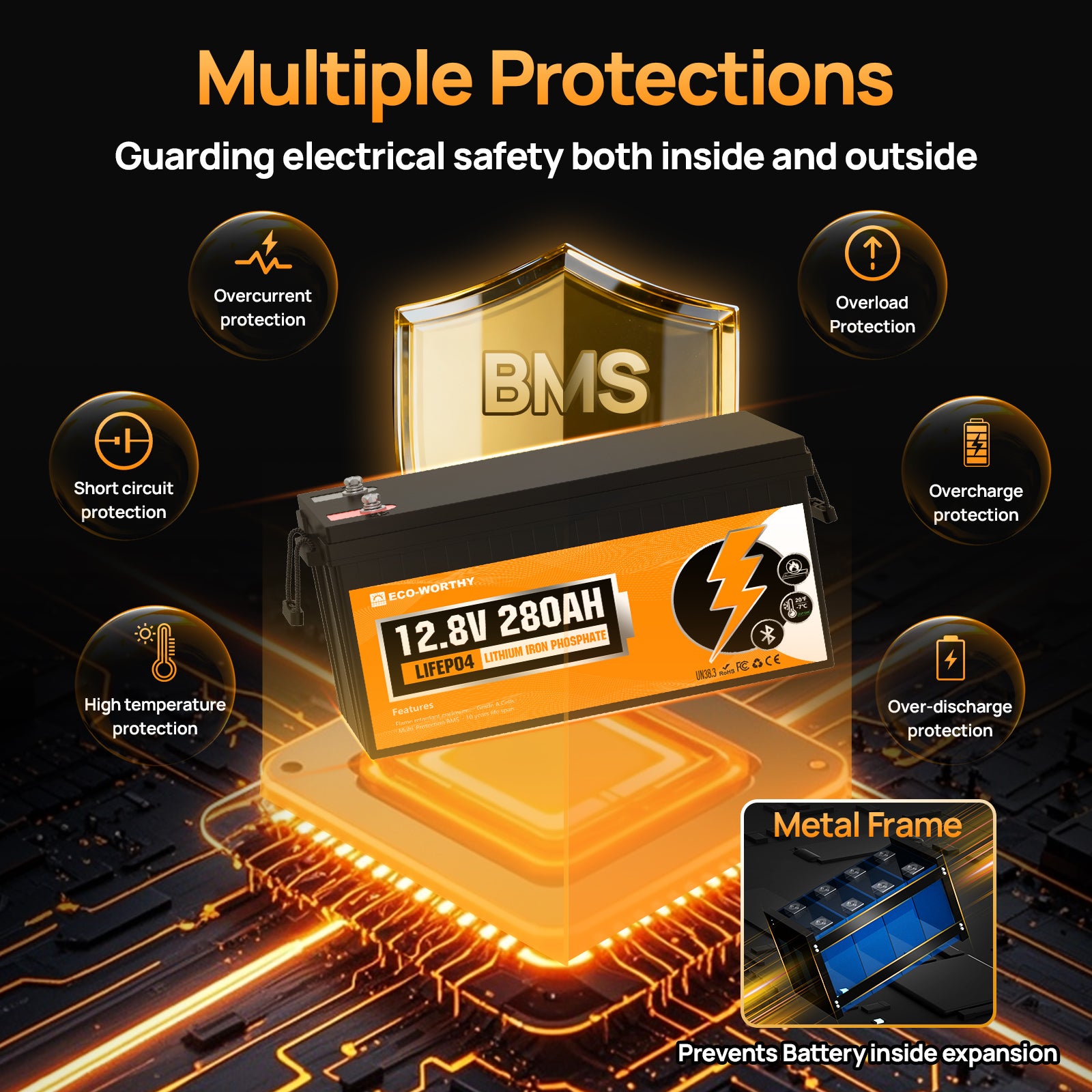 12V 280Ah LiFePO4 Lithium Battery  with Bluetooth and Low-Temp Protection