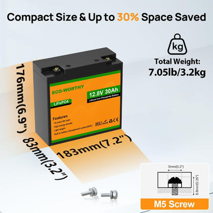 [Refurbished] 12V 30Ah LiFePO4 Lithium Battery - eco - worthy - uk