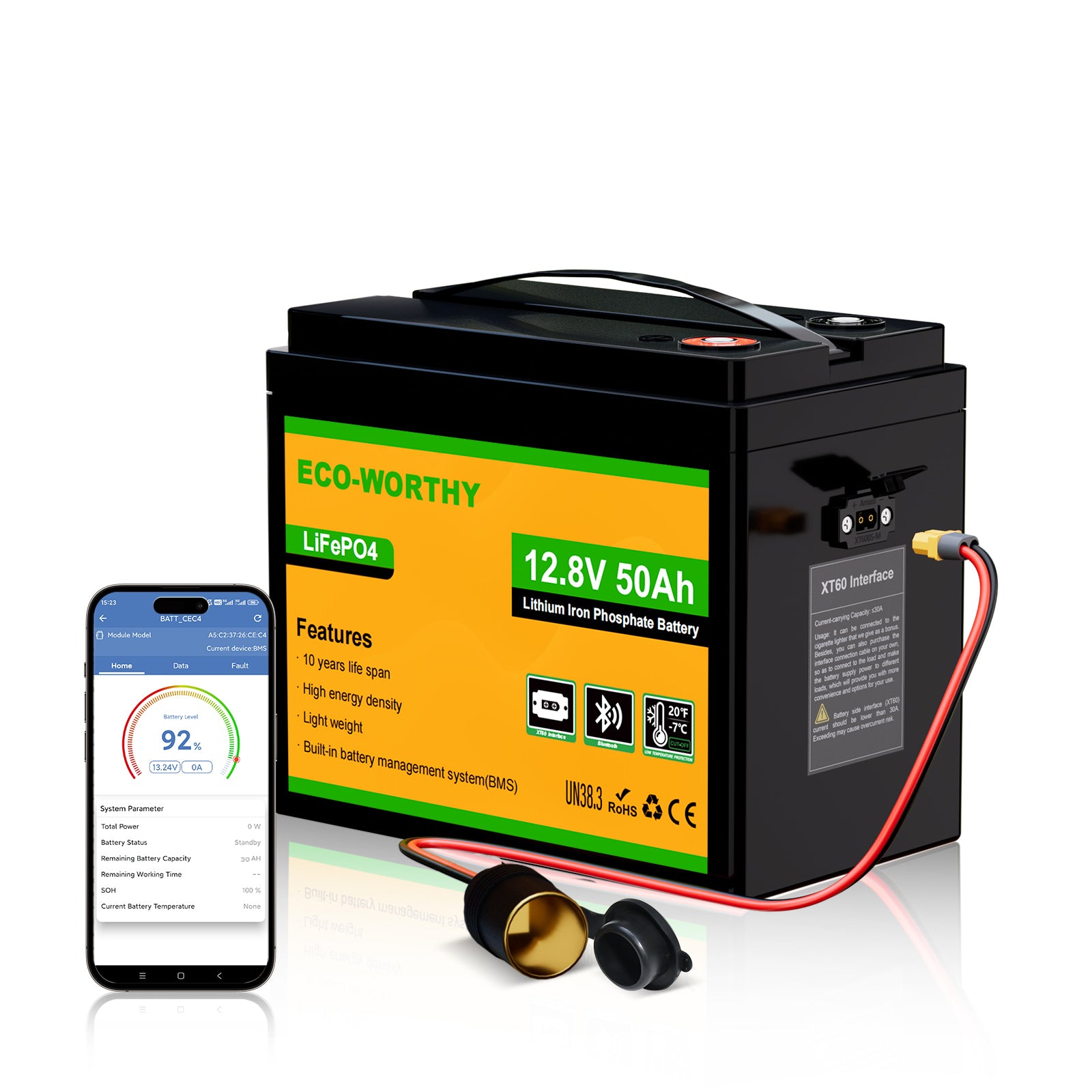 12V LiFePO4 Lithium Battery XT60 Bluetooth Low Temp Protection