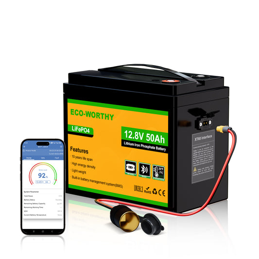 12V 50Ah LiFePO4 Lithium Battery XT60 with Bluetooth and Low Temp Protection - eco - worthy - uk