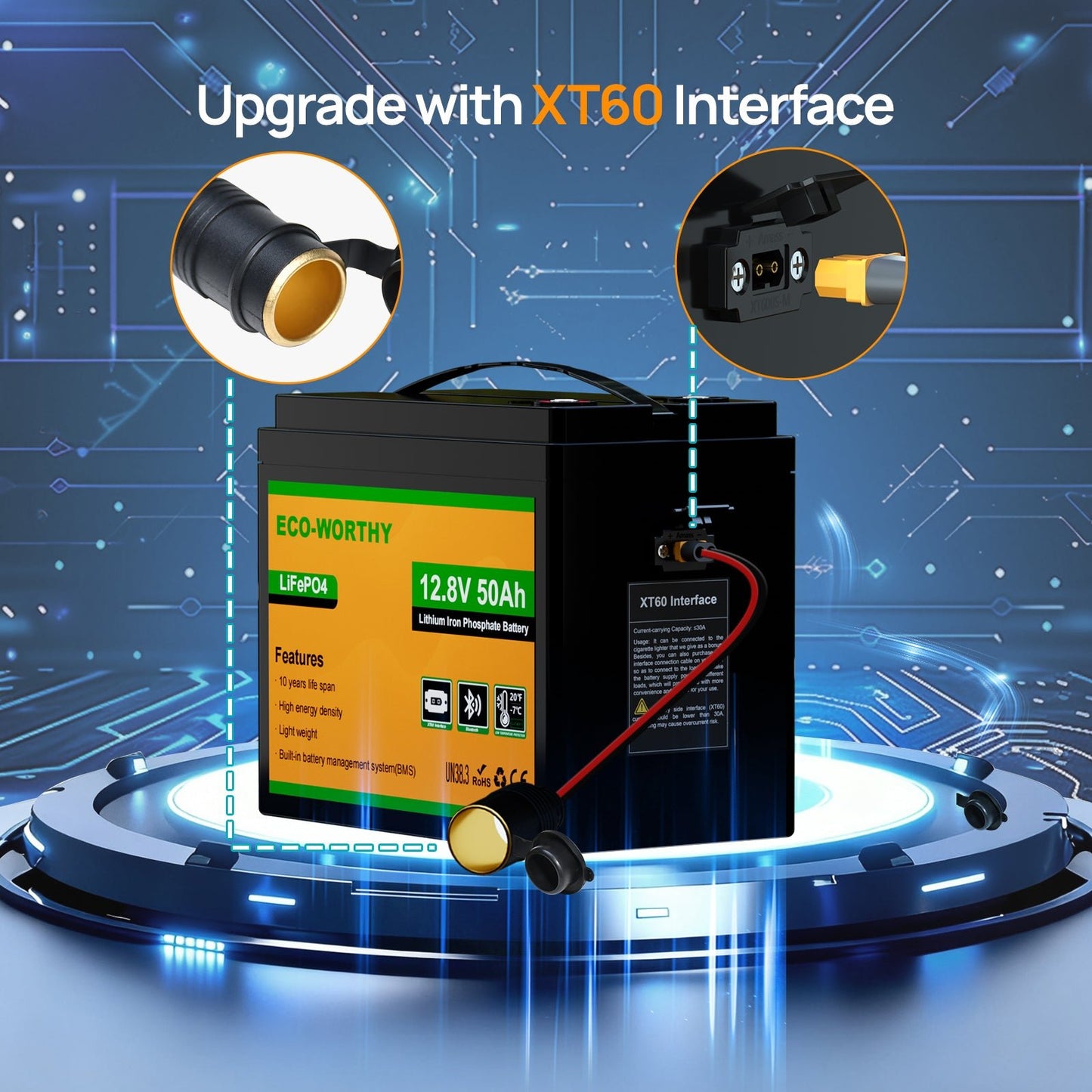 12V 50Ah LiFePO4 Lithium Battery XT60 with Bluetooth and Low Temp Protection - eco - worthy - uk