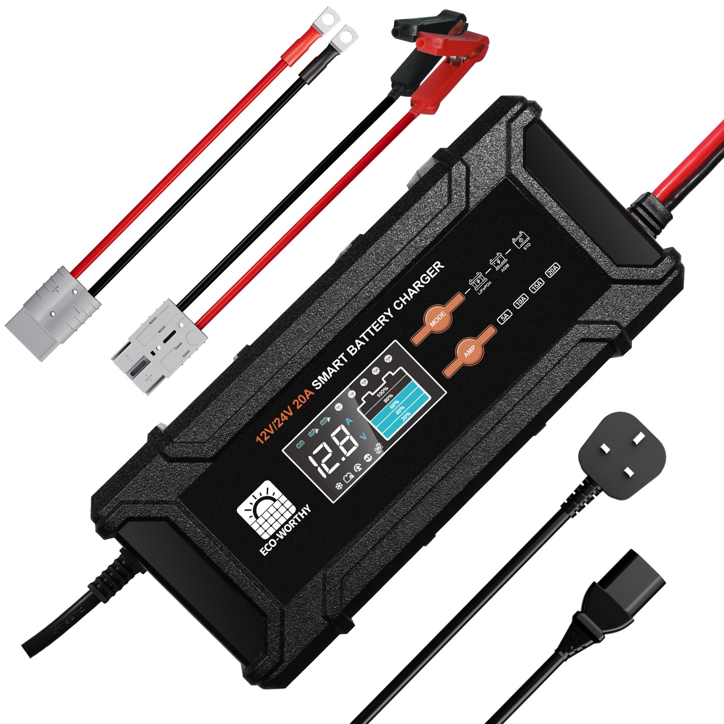 12v/24v 20A Smart Battery Charger for Lithium Battery