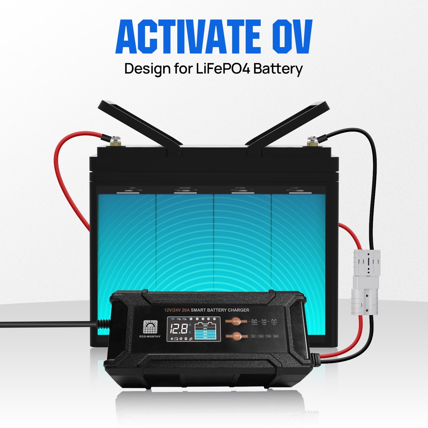 12v/24v 20A Smart Battery Charger for Lithium Battery