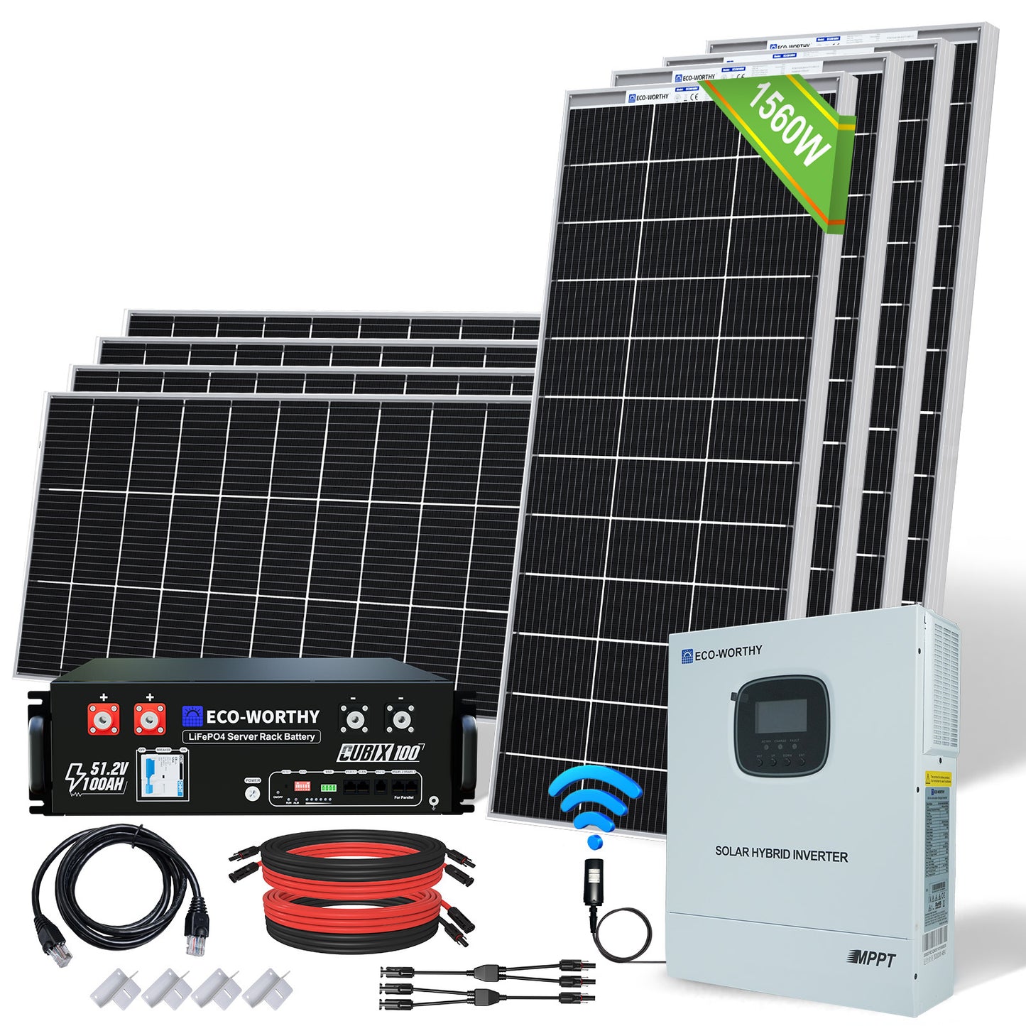 1560W 48V (8x Bifacial 195W) Complete MPPT Off Grid Solar Kit - eco - worthy - uk