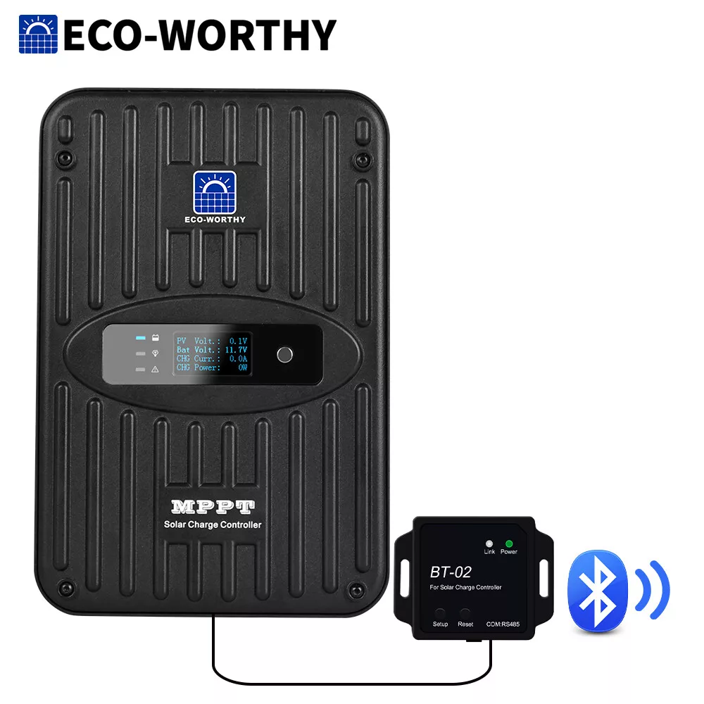 40A MPPT Solar Charge Controller 12V/24V DC Input and Bluetooth Module with Wirelessly Remote Control