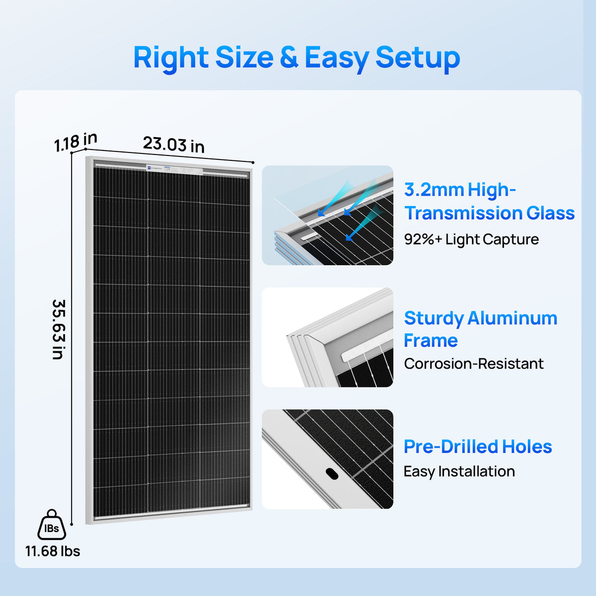 ECO-WORTHY 100W N-Type Bifacial Solar Panel with 25% High Conversion Efficiency-6