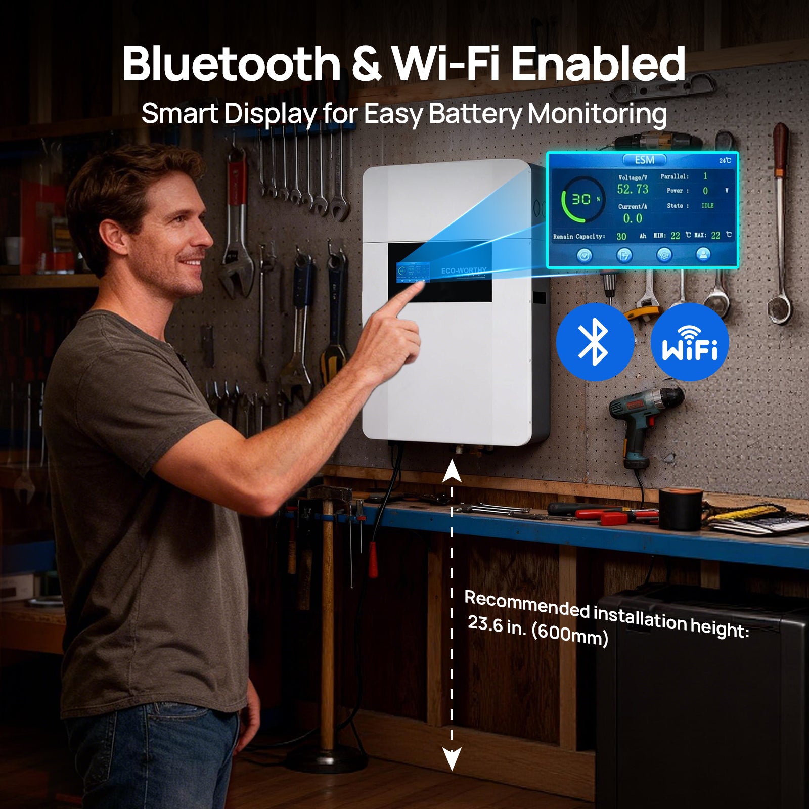 Eco - Worthy 48V 100Ah Wall - Mounted With Bluetooth & Wifi, 5.12kWh Lithium Battery | IEC62619, CEC - eco - worthy - uk