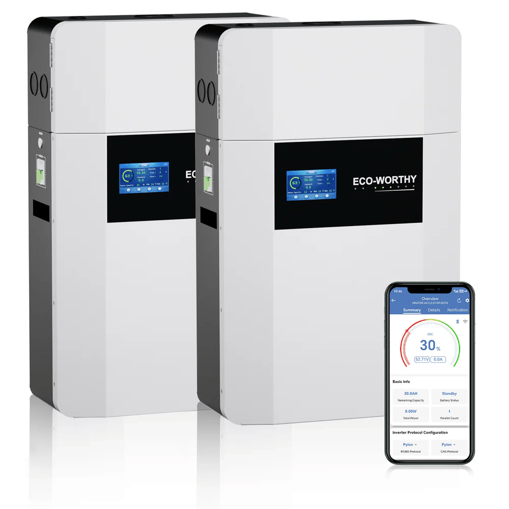 Eco-Worthy 48V 100Ah Wall-Mounted With Bluetooth & Wifi, 5.12kWh Lithium Battery - eco-worthy-uk