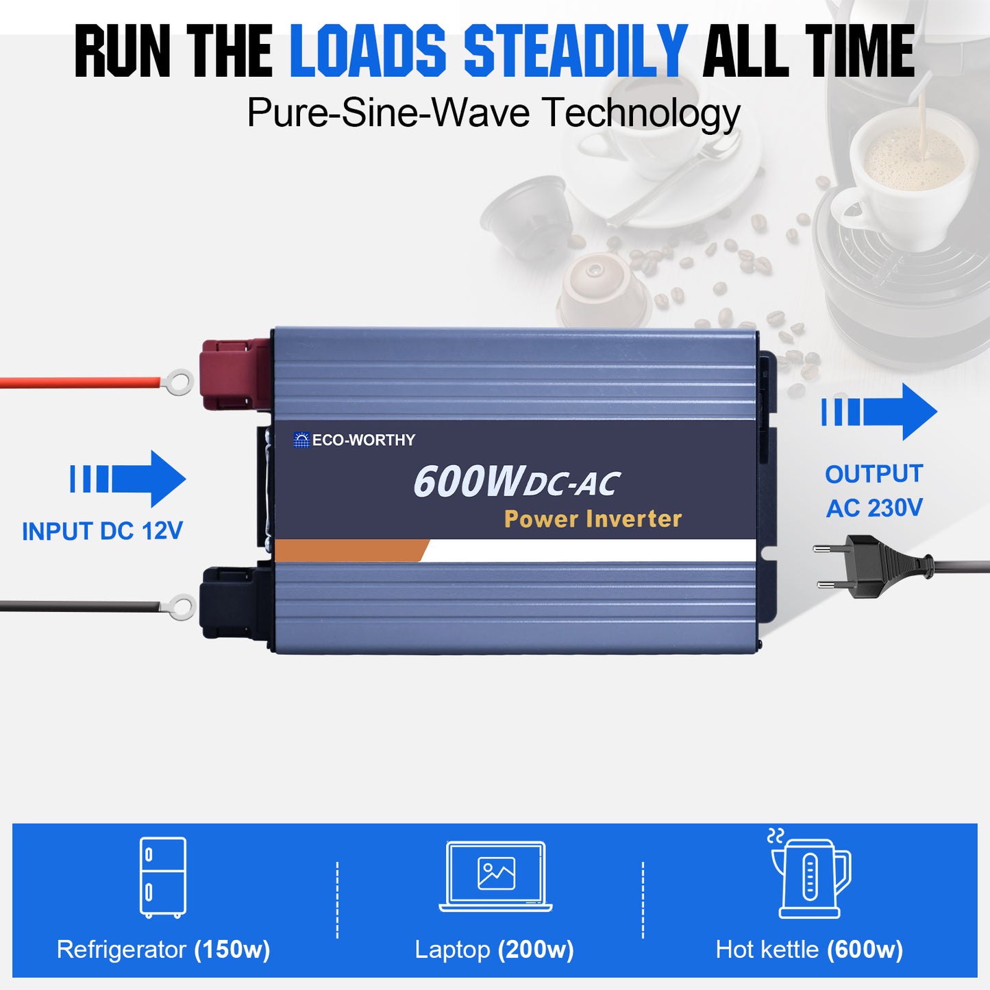 ECO-WORTHY 600W Off Grid Pure Sine Wave Inverter 12V to 230V - eco-worthy-uk