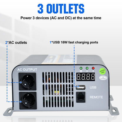 ECO-WORTHY 600W Off Grid Pure Sine Wave Inverter 12V to 230V - eco-worthy-uk