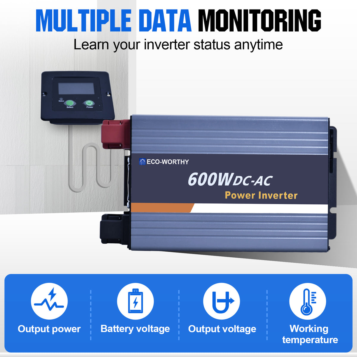 ECO-WORTHY 600W Off Grid Pure Sine Wave Inverter 12V to 230V - eco-worthy-uk