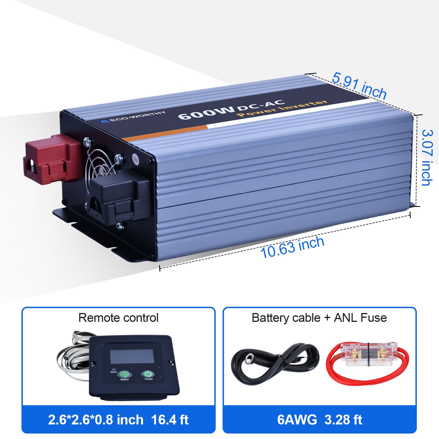 ECO-WORTHY 600W Off Grid Pure Sine Wave Inverter 12V to 230V - eco-worthy-uk