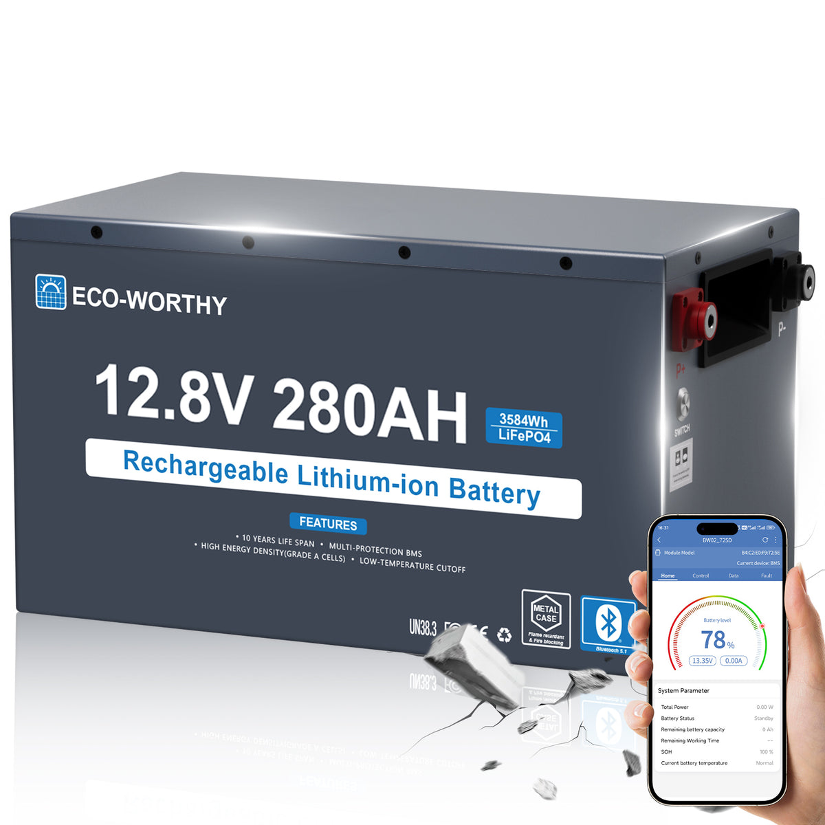 ECO-WORTHY EnergyRock 12V 280Ah Metal Case LiFePO4 Lithium Battery With Bluetooth and low-temp protection - eco-worthy-uk