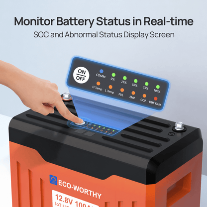 ECO-WORTHY EnergyTrek 12V 100Ah LiFePO4 Lithium Battery with Bluetooth and Low-Temp Protection - eco-worthy-uk