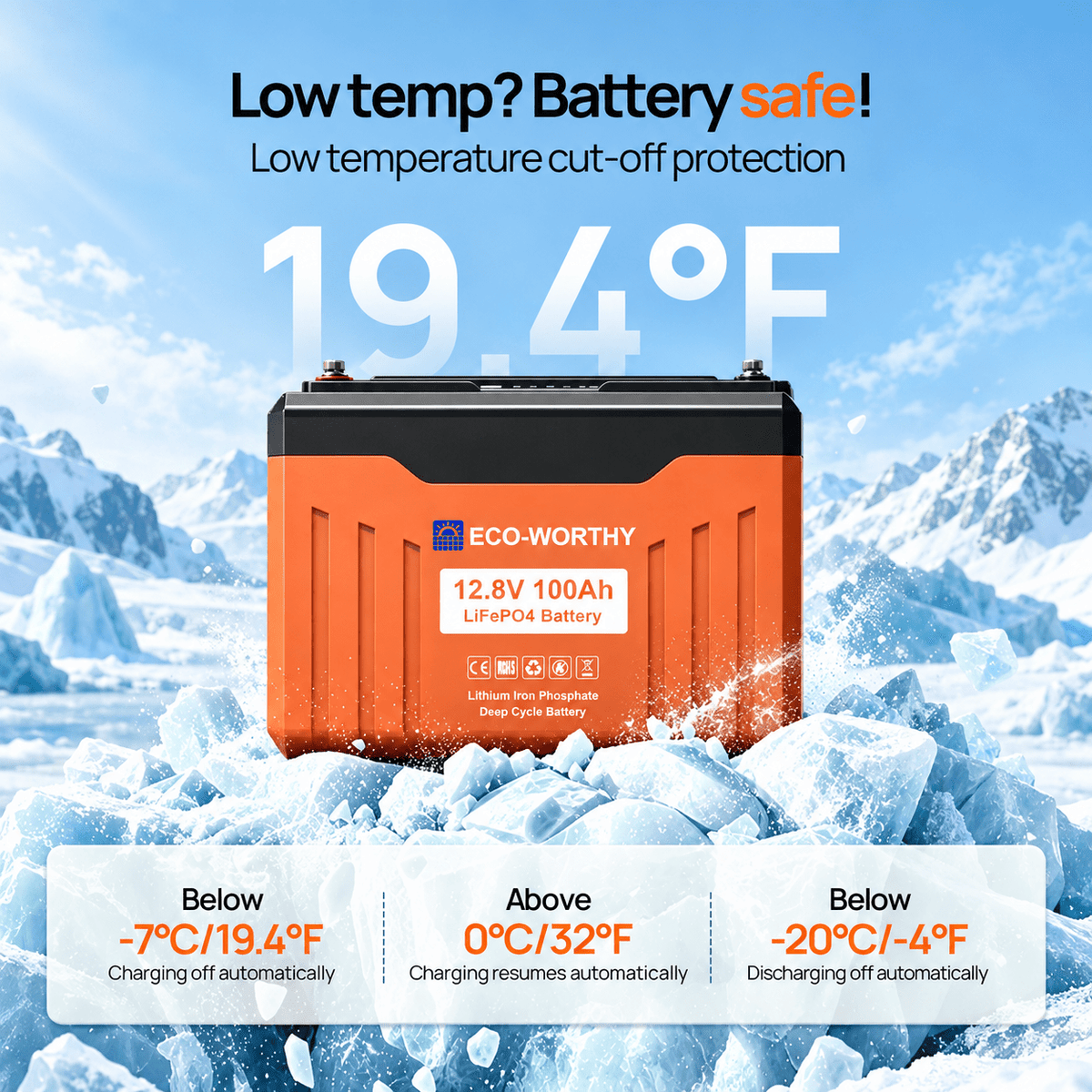 ECO-WORTHY EnergyTrek 12V 100Ah LiFePO4 Lithium Battery with Bluetooth and Low-Temp Protection - eco-worthy-uk