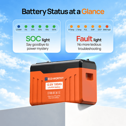 ECO-WORTHY EnergyTrek 12V 100Ah LiFePO4 Lithium Battery with Bluetooth and Low-Temp Protection - eco-worthy-uk