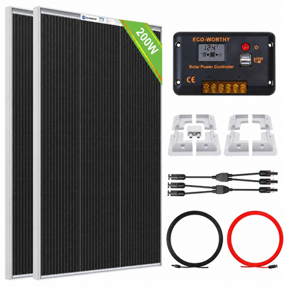 ECO-WORTHY 100W 200W 12V (1/2x Bifacial 100W) N-Type Solar Panel Kit with RV Mounting Brackets