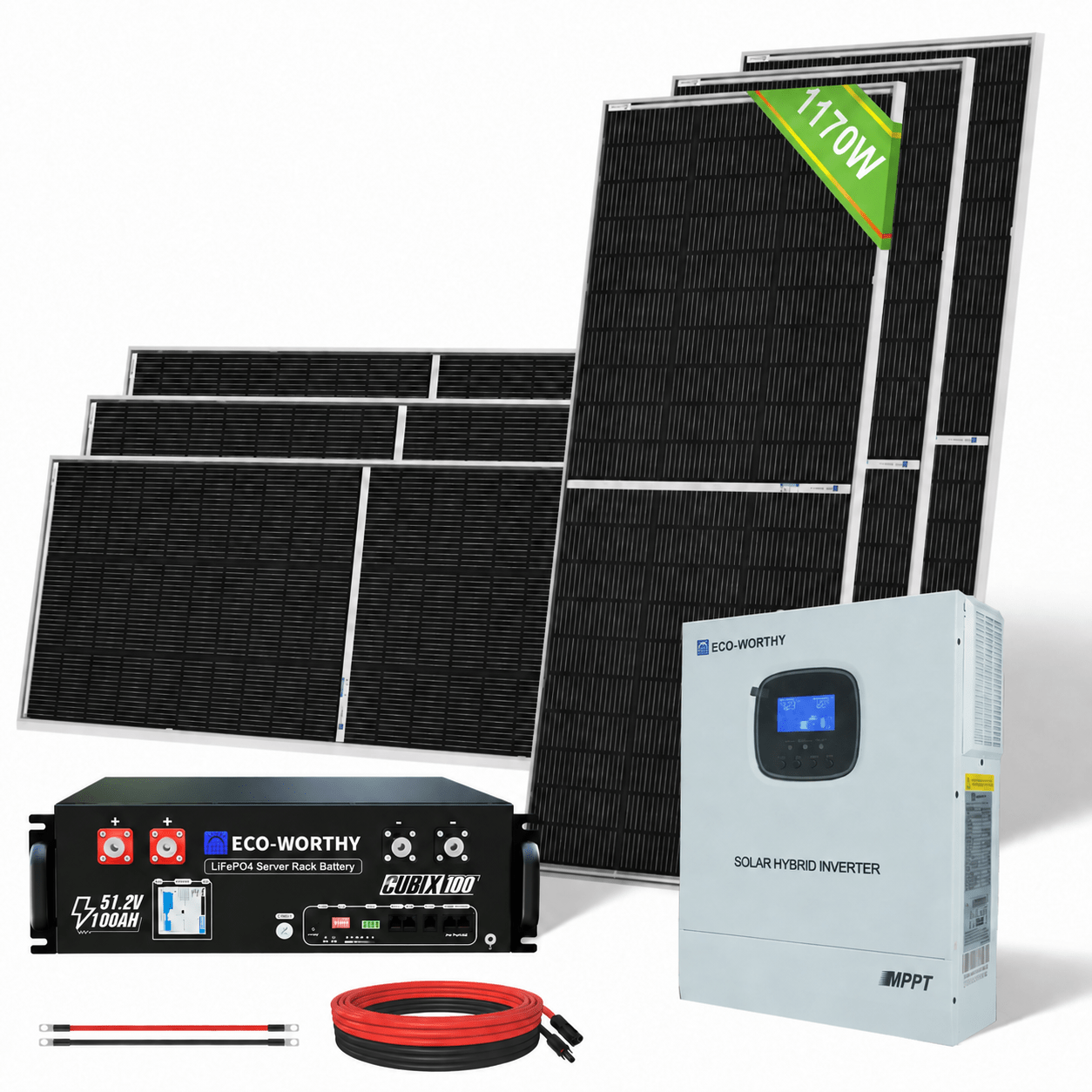 ECO-WORTHY 1170W 48V (6x Bifacial 195W) Complete Off Grid Solar Panel Kit - eco-worthy-uk