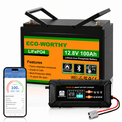 ECO-WORTHY LiFePO4 12V 100Ah Lithium Battery With Bluetooth And Low-temperature Protection - eco-worthy-uk