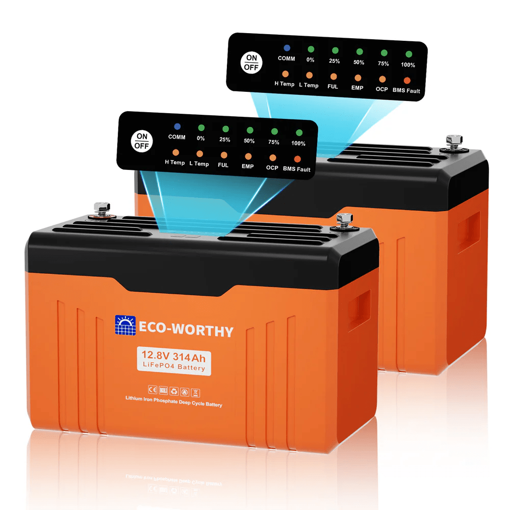 12V 314AH Lifepo4 Lithium Battery Bluetooth with SOC LEDs and Low Temp Protection - eco - worthy - uk