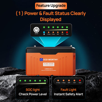 12V 314AH Lifepo4 Lithium Battery Bluetooth with SOC LEDs and Low Temp Protection - eco - worthy - uk