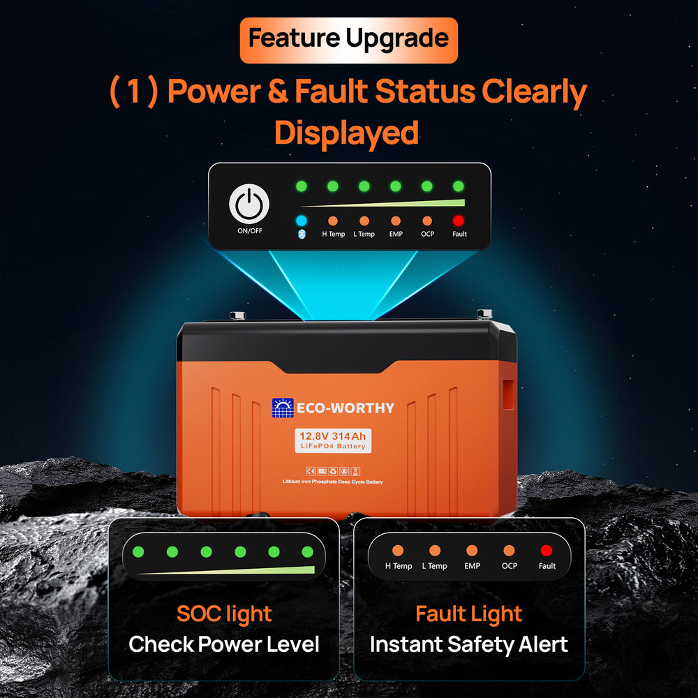 12V 314AH Lifepo4 Lithium Battery Bluetooth with SOC LEDs and Low Temp Protection - eco - worthy - uk