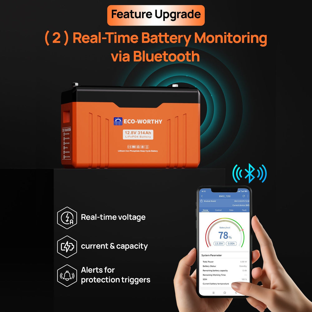 12V 314AH Lifepo4 Lithium Battery Bluetooth with SOC LEDs and Low Temp Protection - eco - worthy - uk