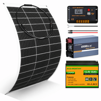 ECO-WORTHY 130W 260W 520W 12V (1/2/4xFlexible 130W) Off Grid SolarPanel Kits with Battery and Inverter - eco-worthy-uk