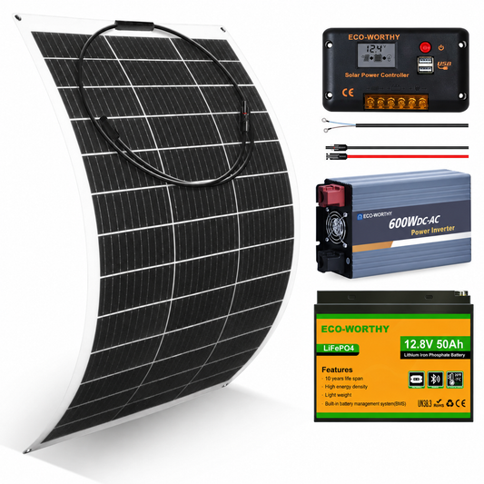 ECO-WORTHY 130W 12V Off Grid SolarPanel Kits with Battery and Inverter