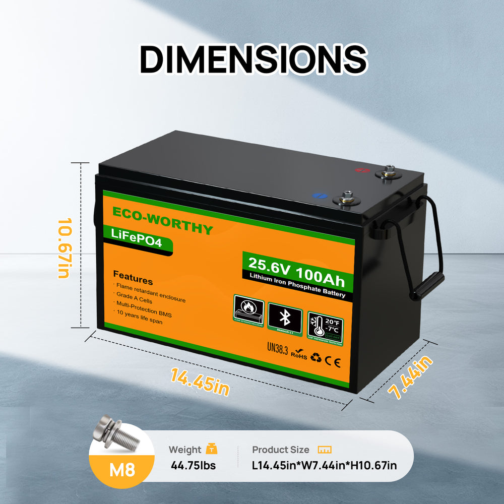 ECO-WORTHY 24 V 100 Ah LiFePO4 Batteria al litio ricaricabile con oltre ECO-WORTHY 24 V 100 Ah LiFePO4 Batteria al litio ricaricabile con oltre