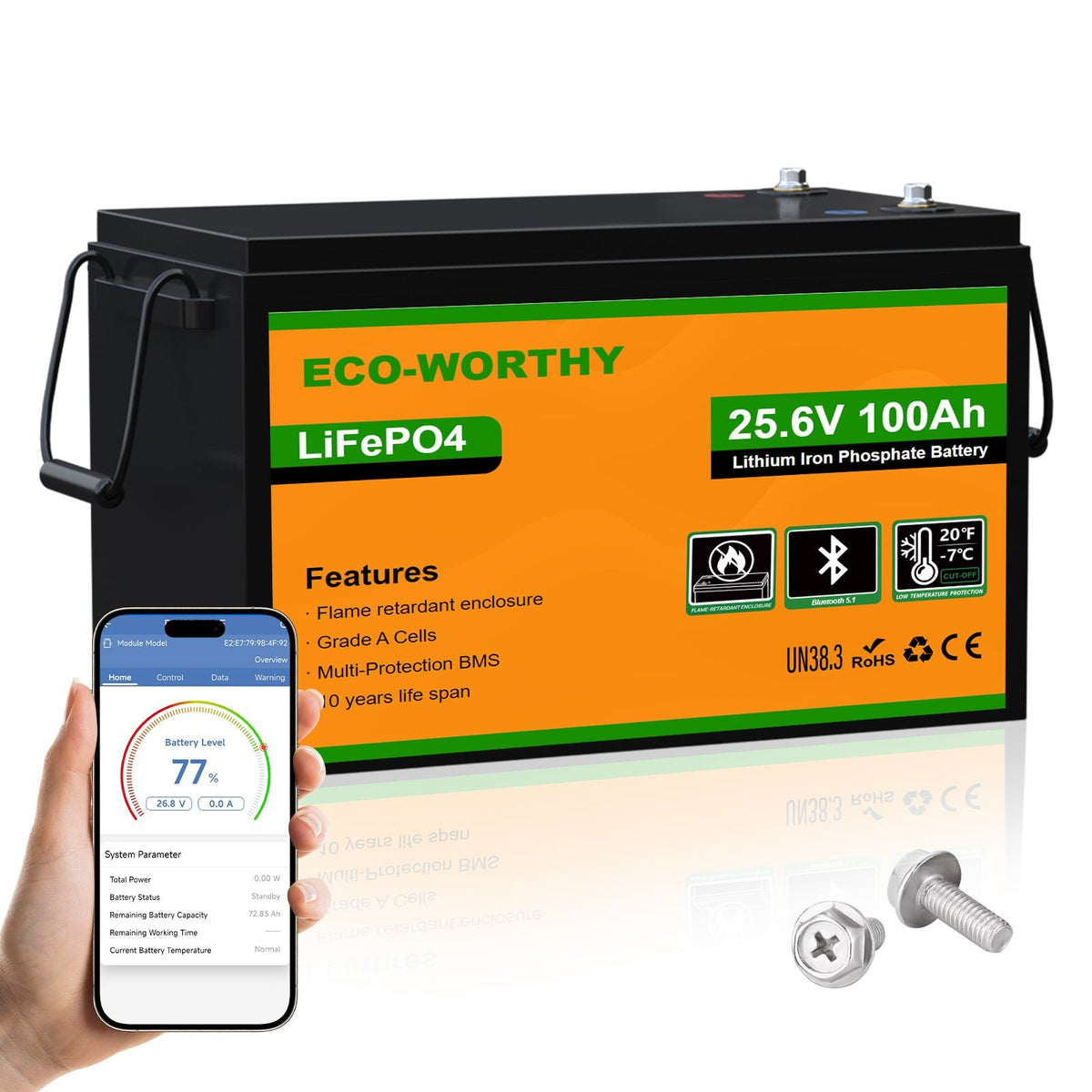 24V 100Ah LiFePO4 Lithium Battery Upgraded Bluetooth Version Low Temp Protection