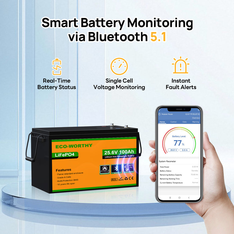 24V 100Ah LiFePO4 Lithium Battery Upgraded Bluetooth Version and Low - Temp Protection - eco - worthy - uk