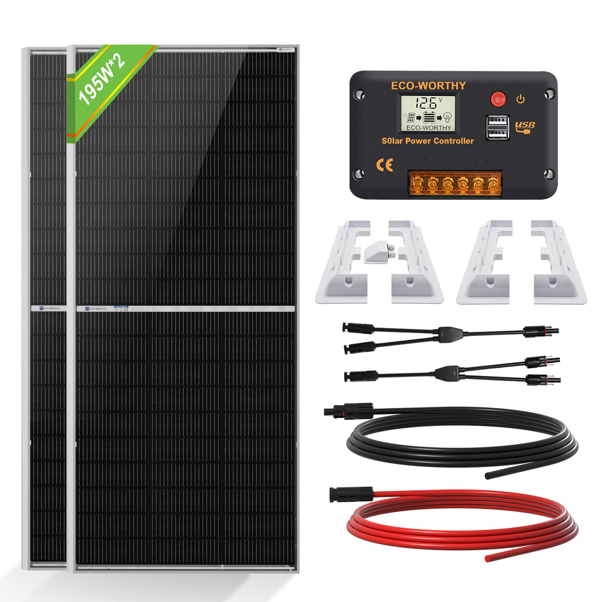 ECO-WORTHY 390W 12V (2x Bifacial 195W) Complete MPPT Off Grid Solar Panel Kit for Campervans - eco-worthy-uk