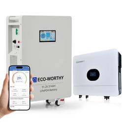 Eco-Worthy 16KWh Home Backup Solar Power Bundle With 48V 314Ah LiFePO4 Lithium Battery and 6KW 48V AIO Off Grid Inverter