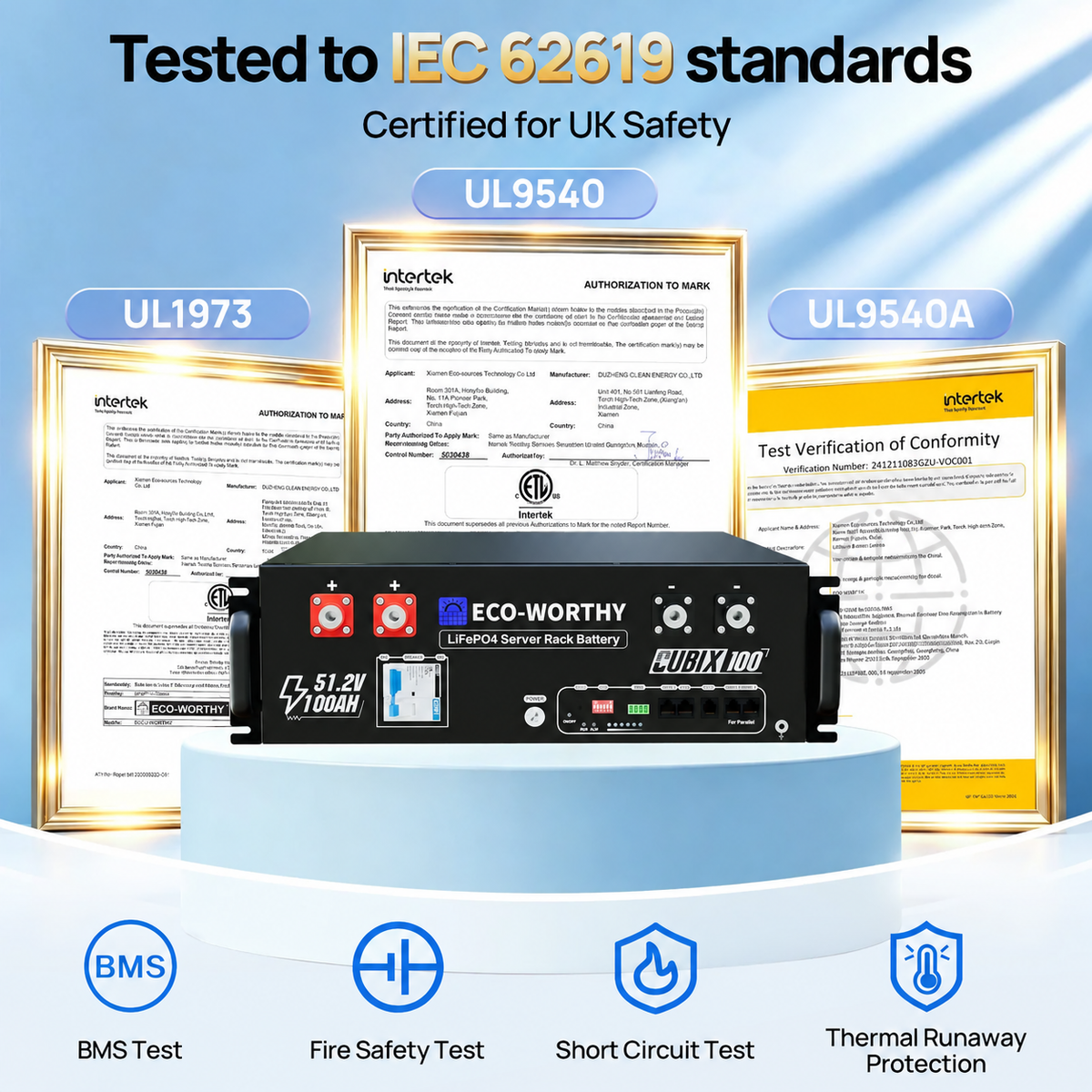 ECO-WORTHY Cubix100 48V 100Ah LiFePO4 Lithium Battery  Server Rack Battery with Bluetooth & Wifi, 5.12kWh  IEC62619-2