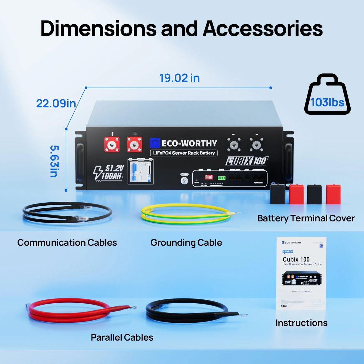 ECO-WORTHY Cubix100 48V 100Ah LiFePO4 Lithium Battery  Server Rack Battery with Bluetooth & Wifi, 5.12kWh  IEC62619-10