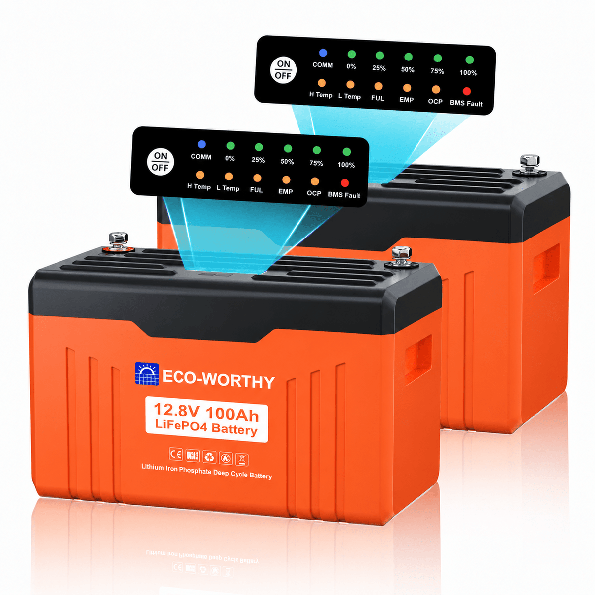 ECO-WORTHY EnergyTrek 12V 100Ah LiFePO4 Lithium Battery with Bluetooth and Low-Temp Protection - eco-worthy-uk