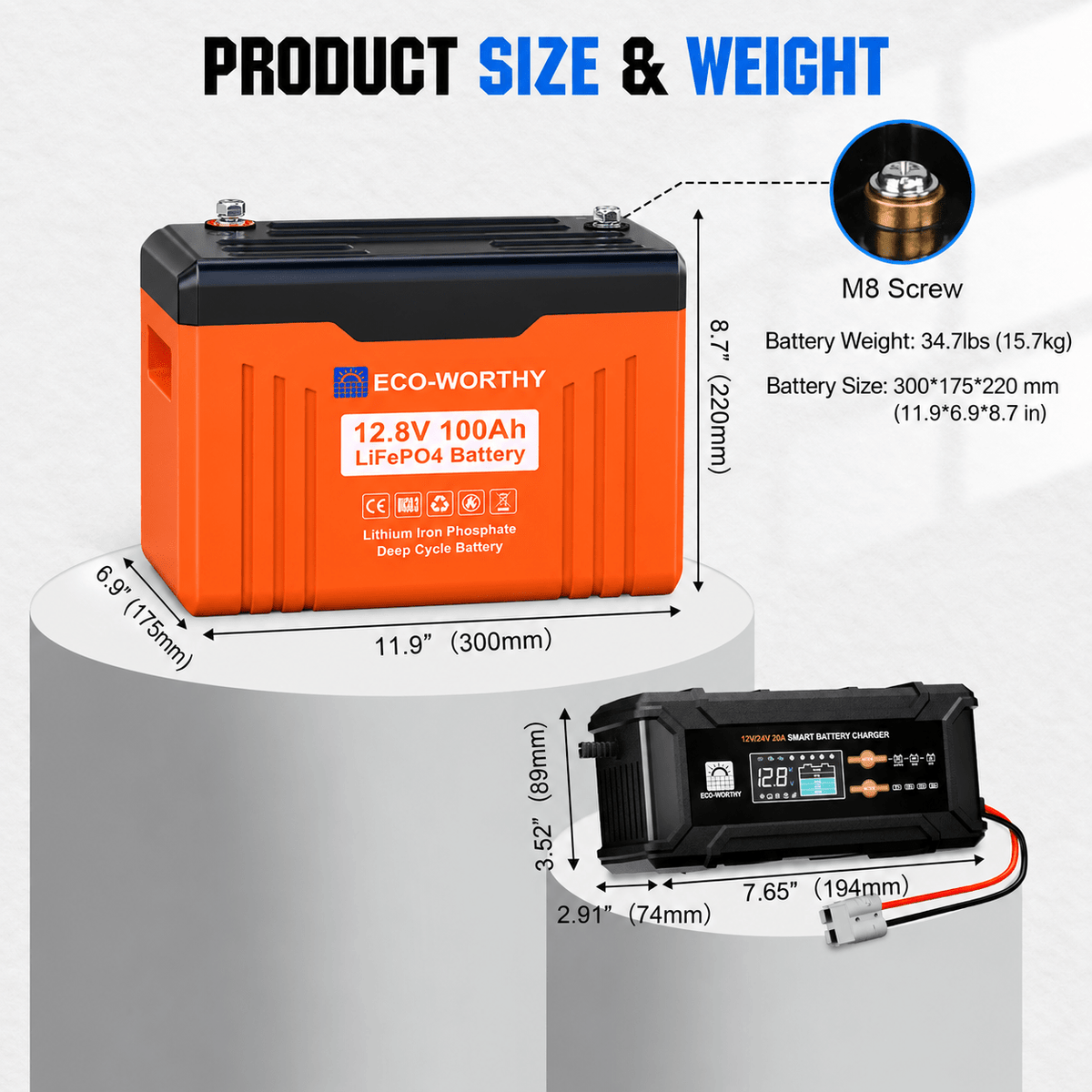 ECO-WORTHY EnergyTrek 12V 100Ah LiFePO4 Lithium Battery with Bluetooth and Low-Temp Protection - eco-worthy-uk