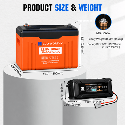 ECO-WORTHY EnergyTrek 12V 100Ah LiFePO4 Lithium Battery with Bluetooth and Low-Temp Protection - eco-worthy-uk