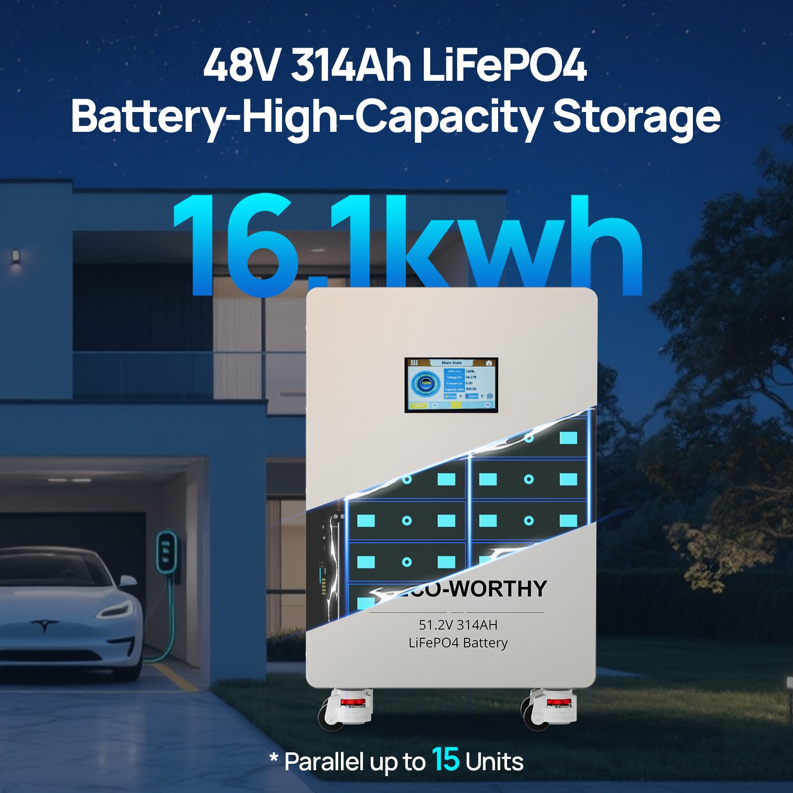 ECO-WORTHY 48v(51.2V) 314Ah LiFePO4 Battery| Solar Battery Backup for Home